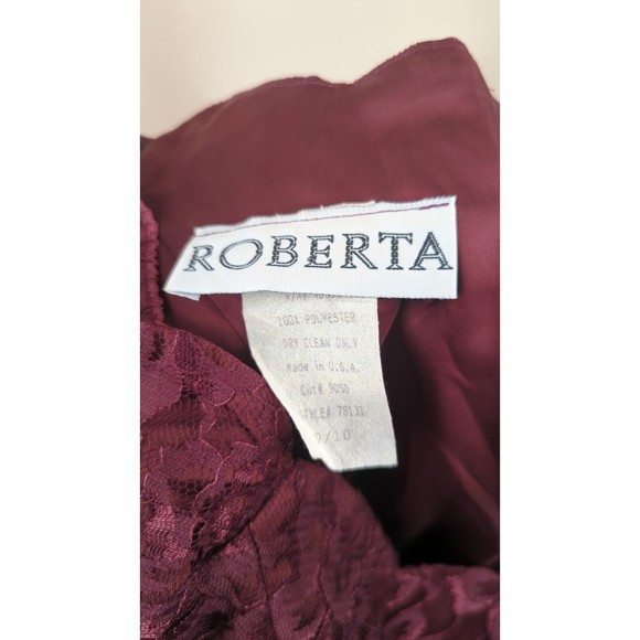 ROBERTA Vintage Dress Fir Flare Off Shoulder 80s Tulle Lace Burgundy Y2K 9/10 8 - Picture 6 of 7